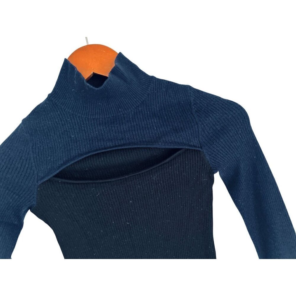 From Future Womens Ribbed Two-Tone Navy & Black Turtleneck Wool Sweater Size Sma - Picture 2 of 10